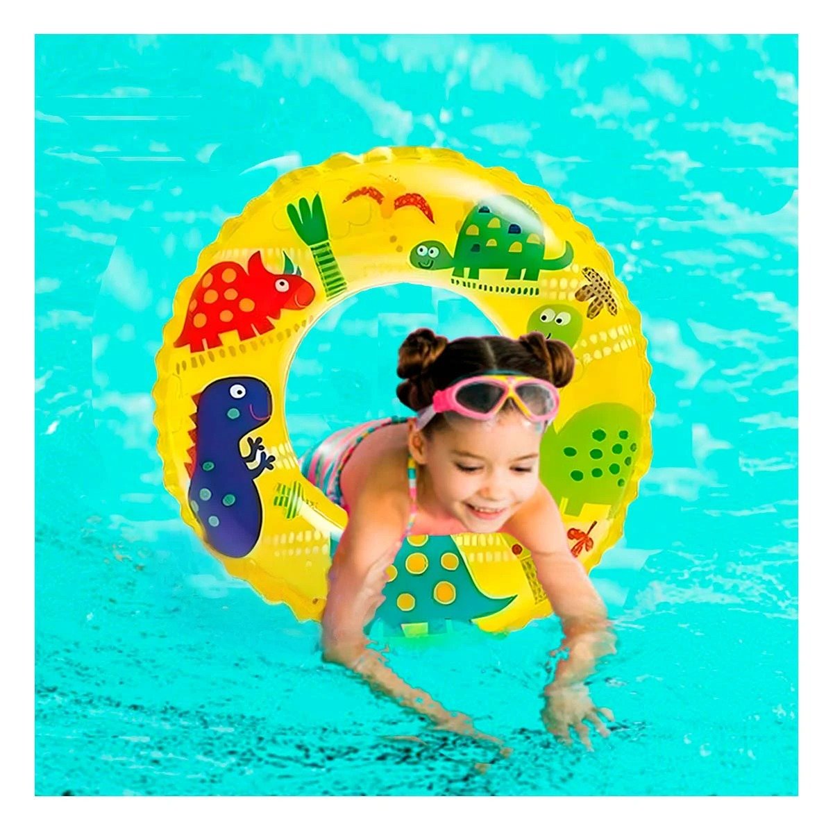 RUEDA INFLABLE AMARILLA DE 61 CM CON ESTILO DINOSAURIO PARA PISCINA EN CASA Y+REGALO STICKER - 2