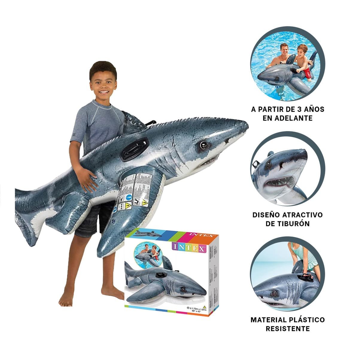 INFLABLE INFANTIL TIBURON 173 X 107 CM PARA PISCINA - 3