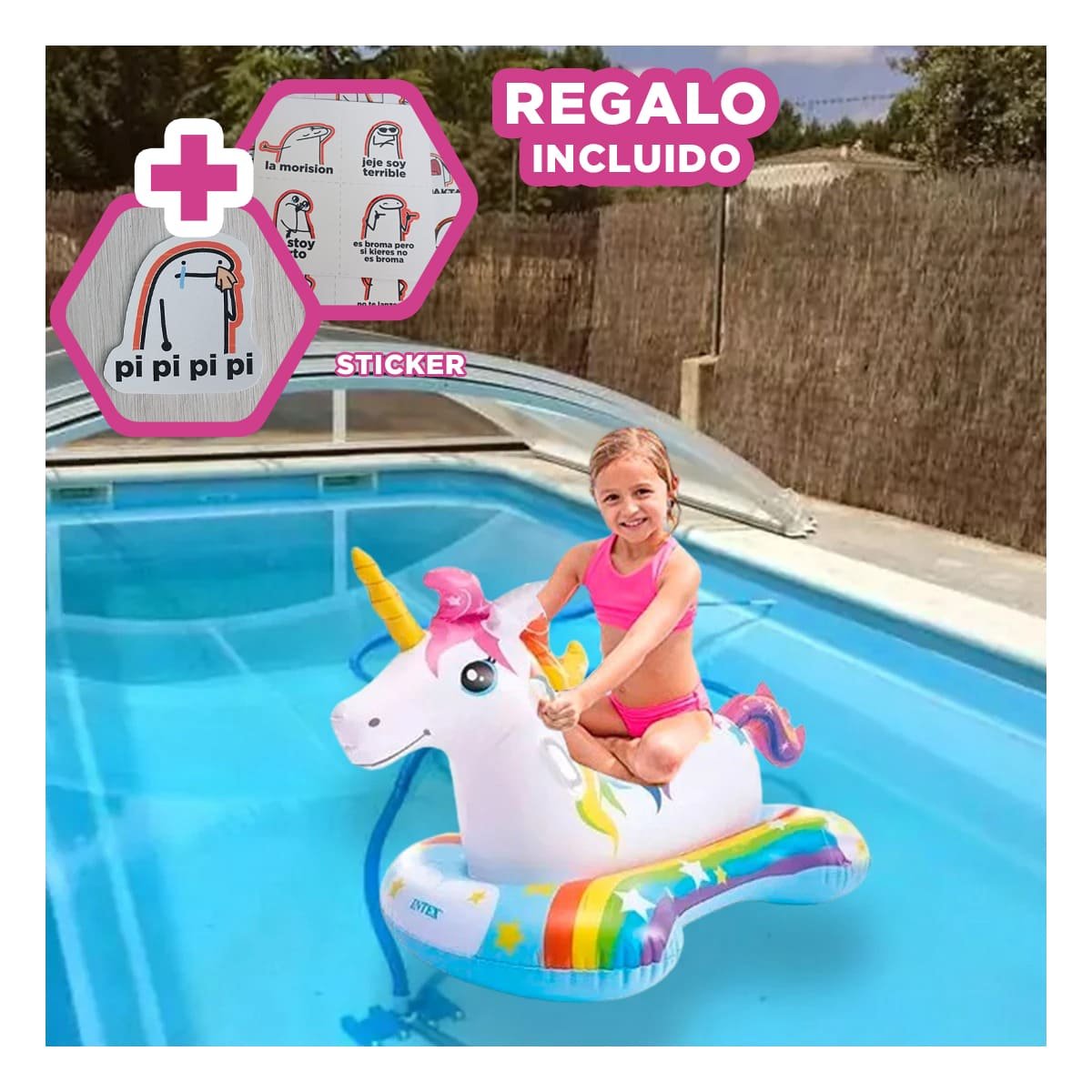 INFLABLE GRANDE UNICORNIO 163 X 86 CM PARA FLOTAR EN AGUA Y+REGALO STICKER - 1