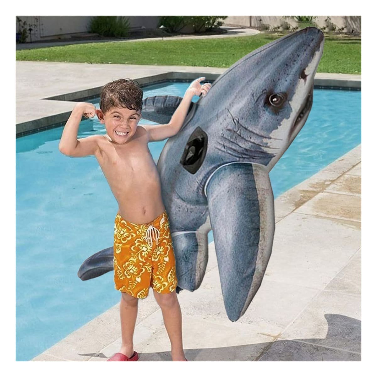 FLOTANTE TIBURON 173 X 107 CM DIVERTIDO PARA PISCINA Y+PAPEL REGALO - 2