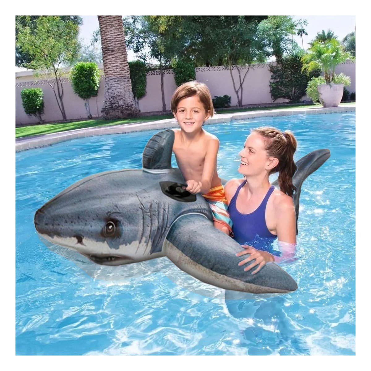 FLOTANTE TIBURON 173 X 107 CM DIVERTIDO PARA PISCINA Y+PAPEL REGALO - 3