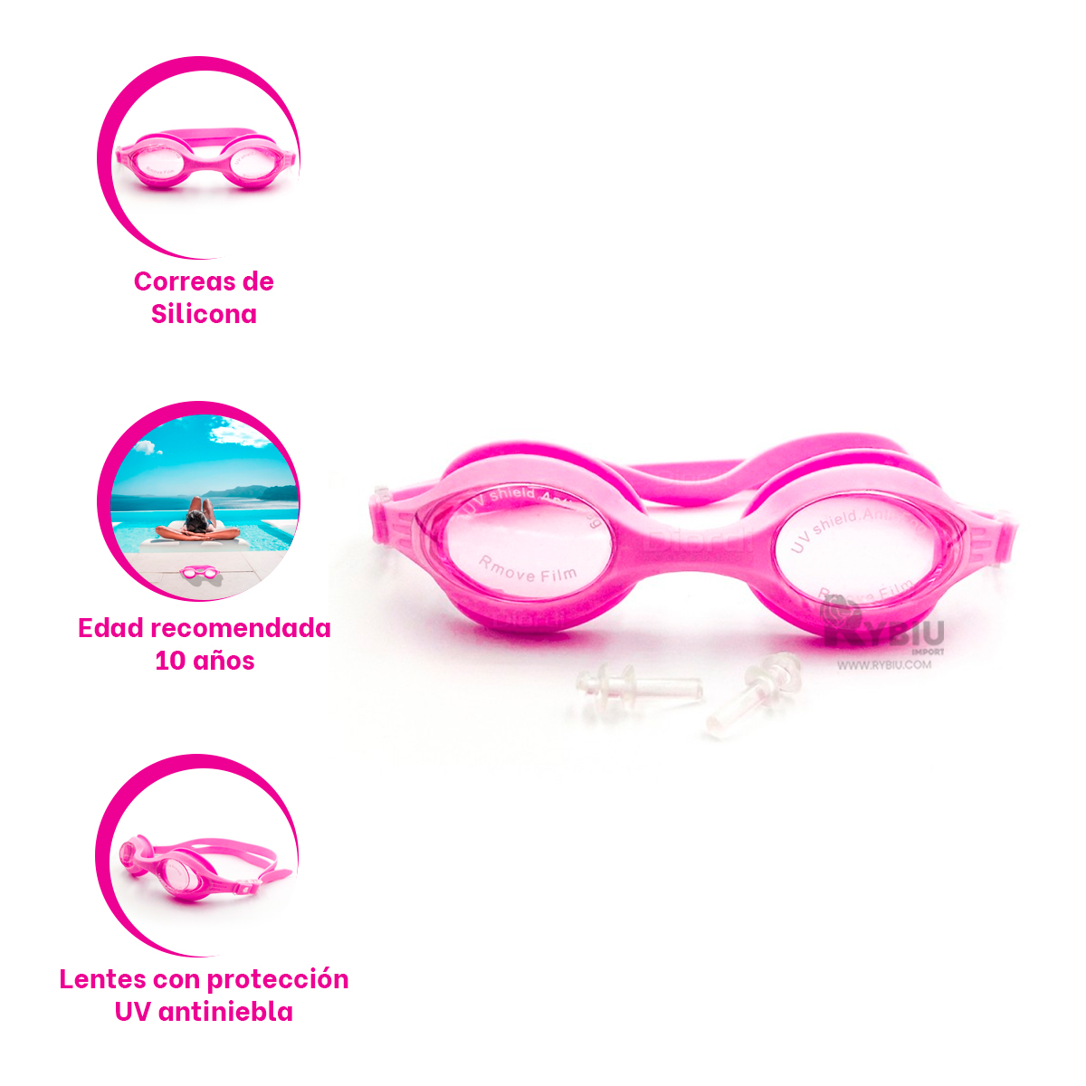 LENTES RYBIU MG-FD590 ROSADO ALTA CALIDAD ESTUCHE + REGALO AGENDITA - 3