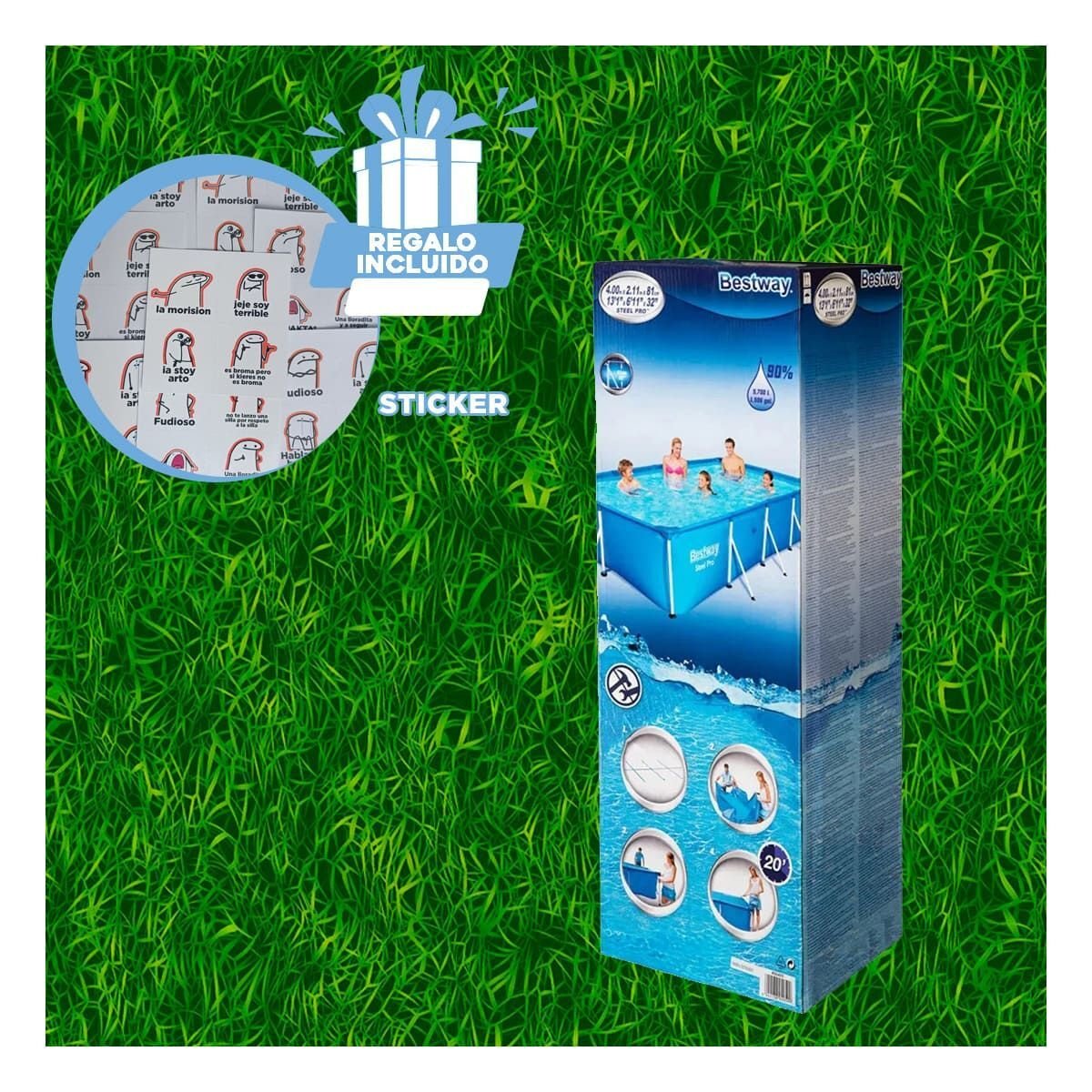ALBERCA RECTANGULAR RESISTENTE 400X211X81CM PARA HOGAR Y+REGALO STICKER - 1