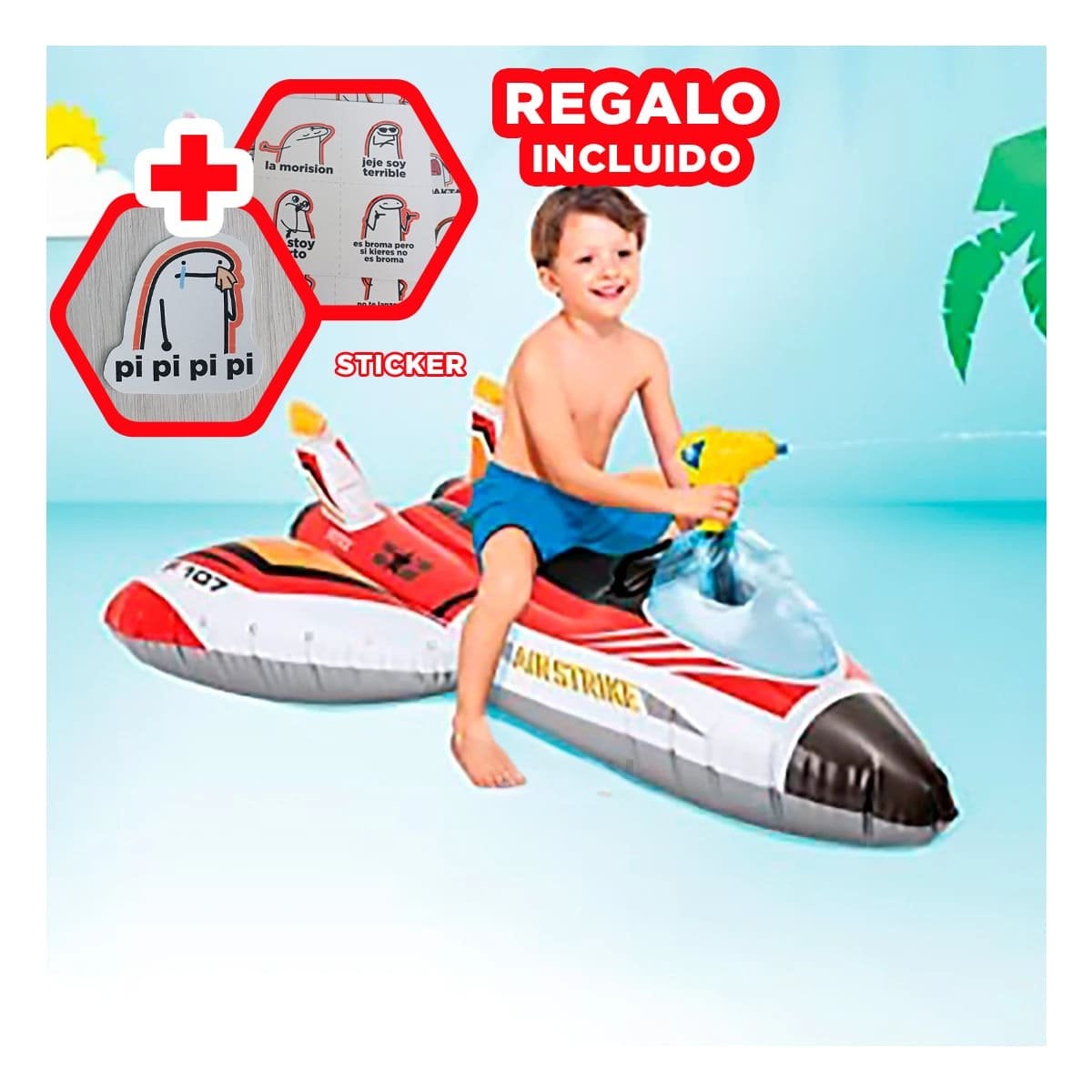 FLOTANTE INFANTIL AVION 57536NP DURABLE Y FACIL DE USAR EN PISCINA Y+REGALO STICKER - 1