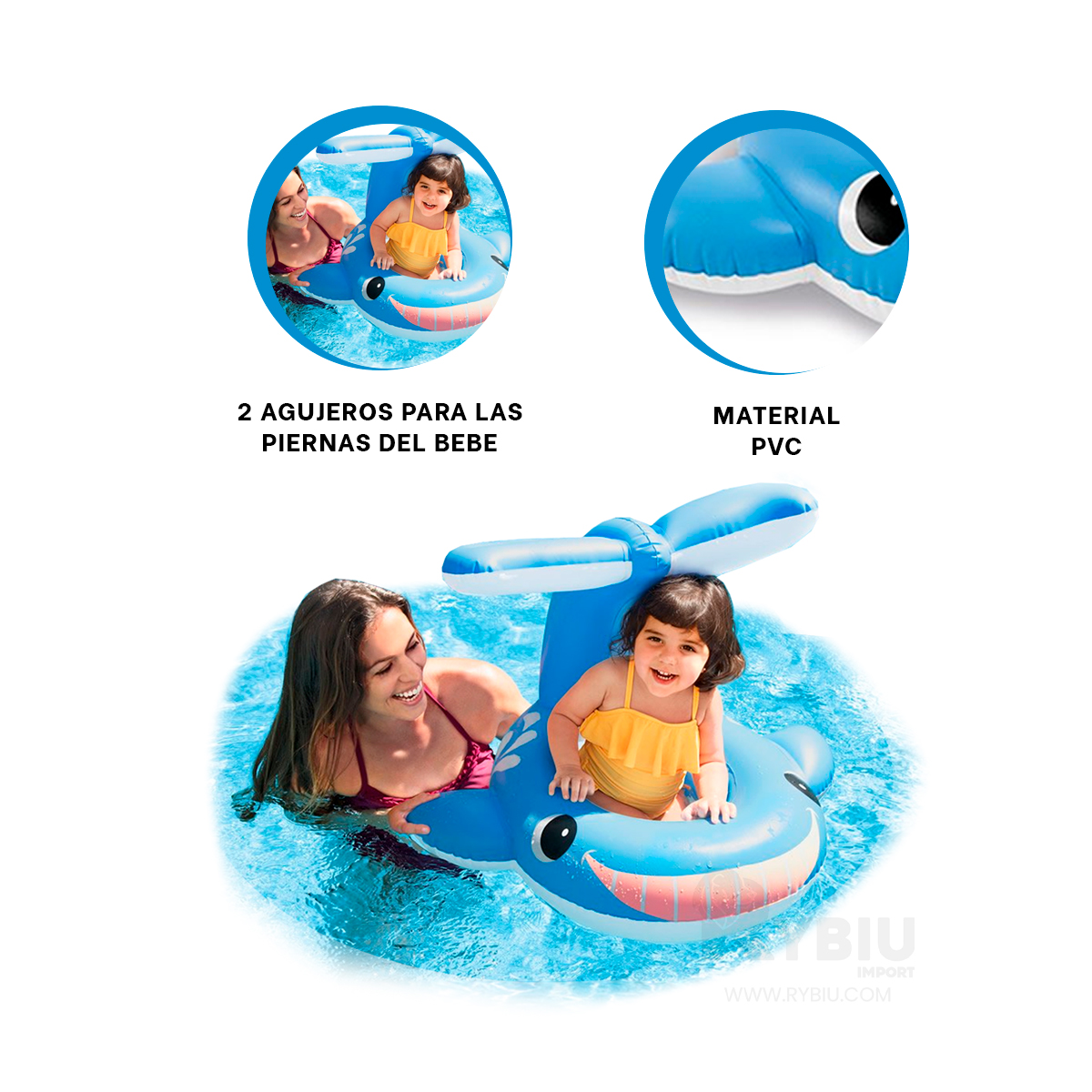 FLOTADOR BALLENA PVC EN CELESTE 56591NP Y+PAPEL DE REGALO - 3