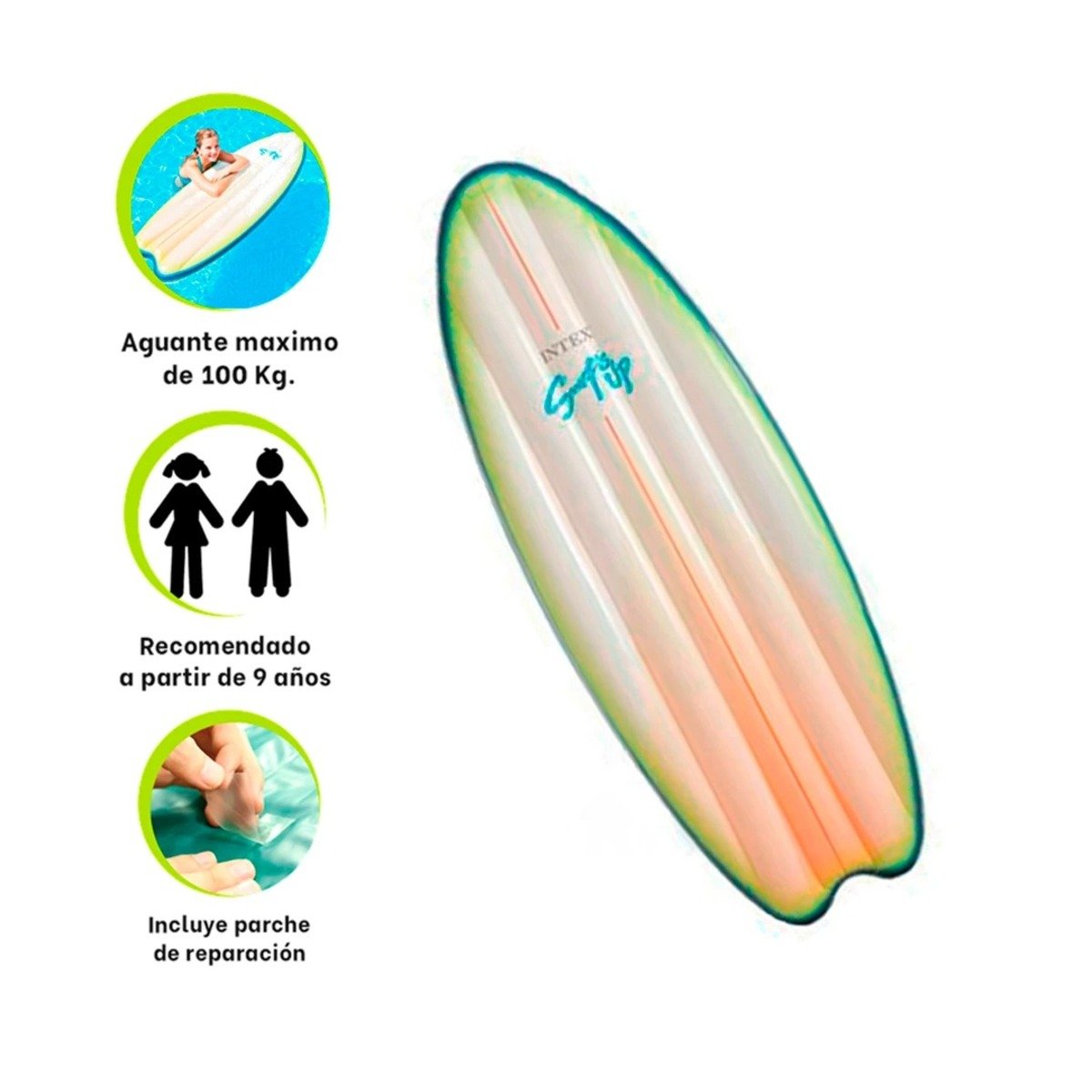 FLOTADOR PARA NADAR INFLABLE INTEX BLANCO VERDE PARA USO FAMILIAR - 3