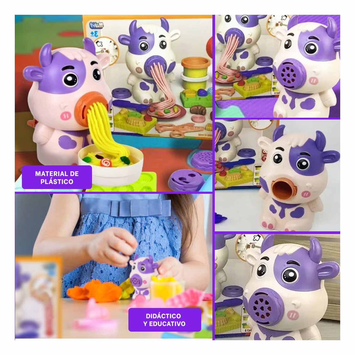 SET PLASTILINA RYBIU MORADO SM8078 NIÑOS CON ACCESORIO DE VACA - 2