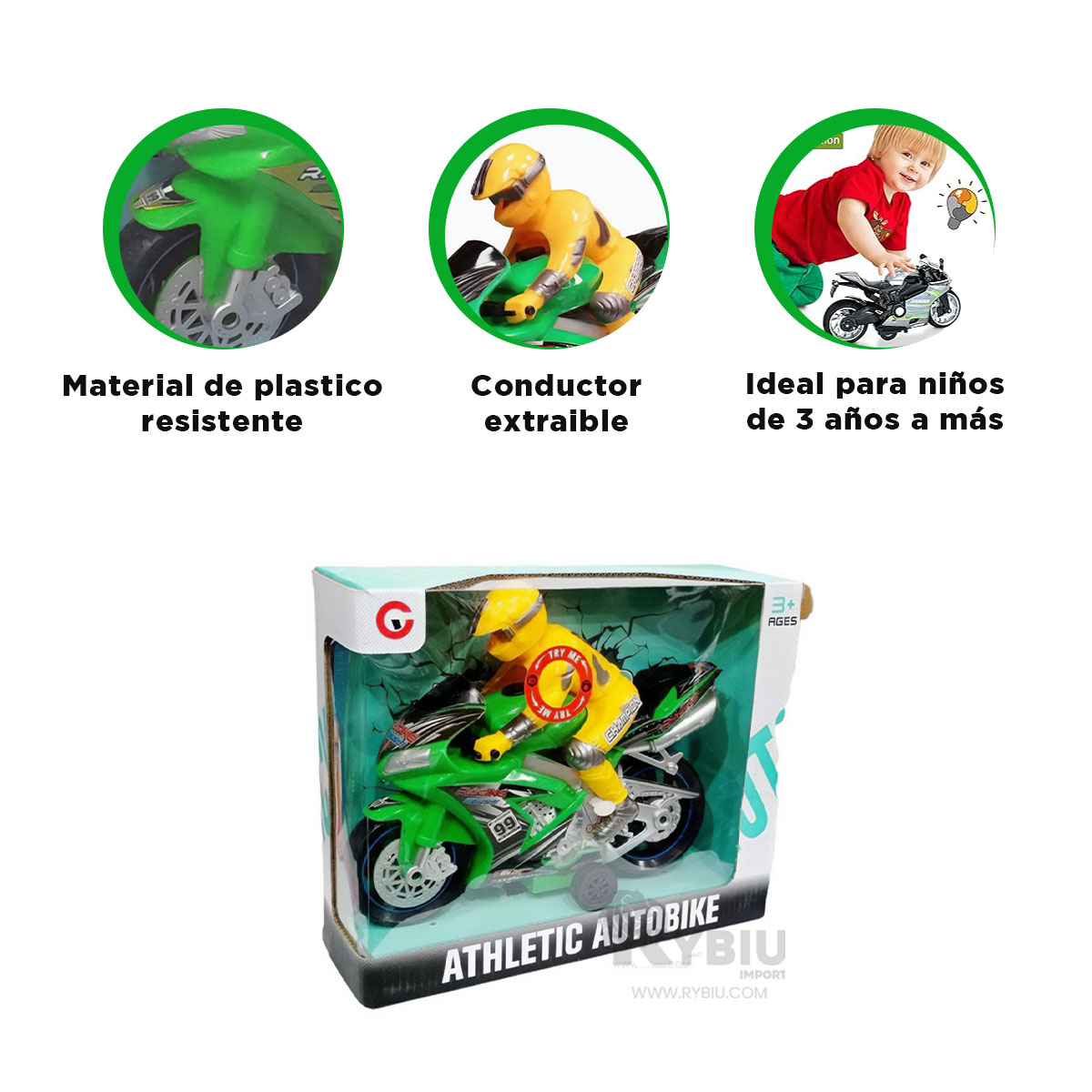 MOTO ATLETICA DE JUGUETE PARA NIÑOS EN MODELO DE COLOR VERDE - 2