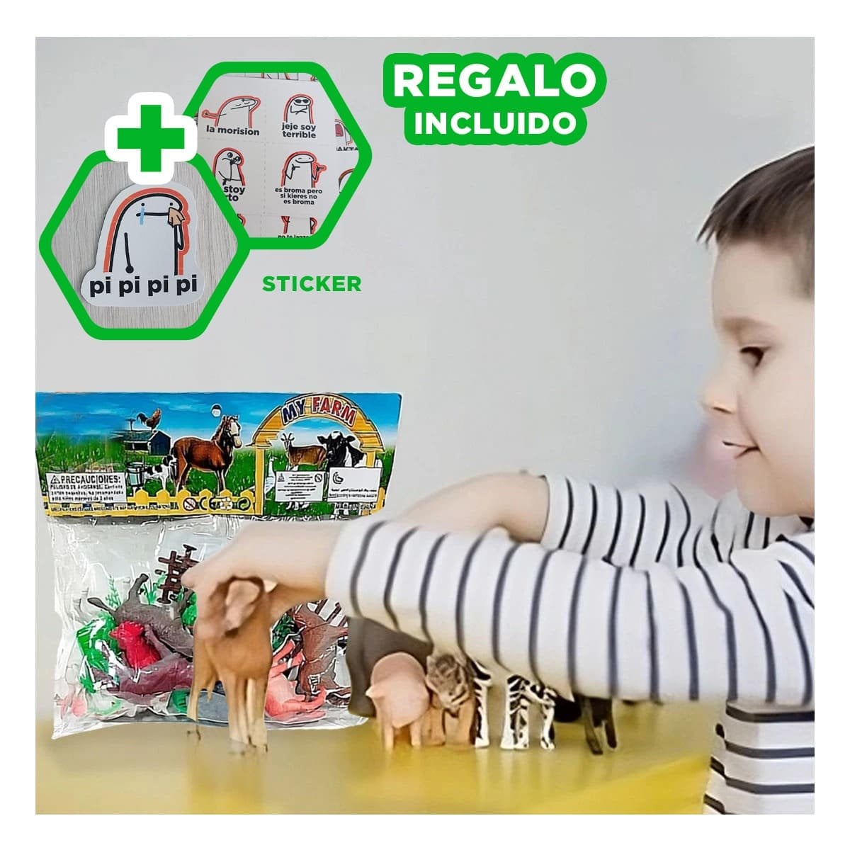 JUEGO DE MESA DE ANIMALES DE GRANJA CON PLANTAS PARA HOGAR YREGALO STICKER - 1