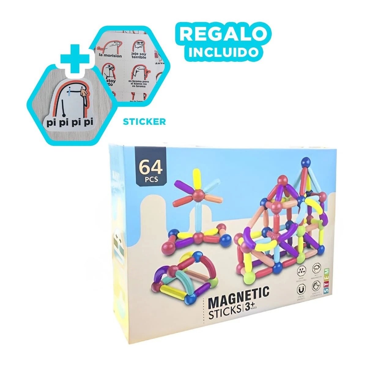 SOLUCION MAGNETICA PIEZAS PARA CREATIVIDAD EDUCATIVA Y DIVERSION EN CASA Y+REGALO STICKER - 1