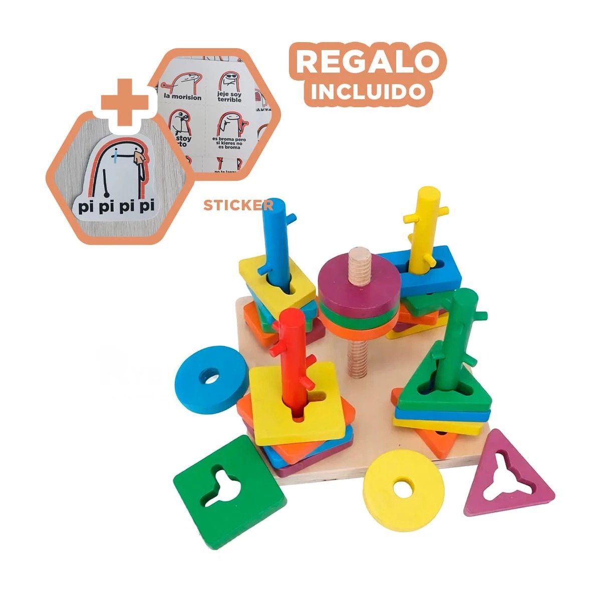 INTERACTIVO DE ENCAJE MULTICOLOR CON DISENO EN MADERA PARA APRENDER JUGANDO YREGALO STICKER - 1