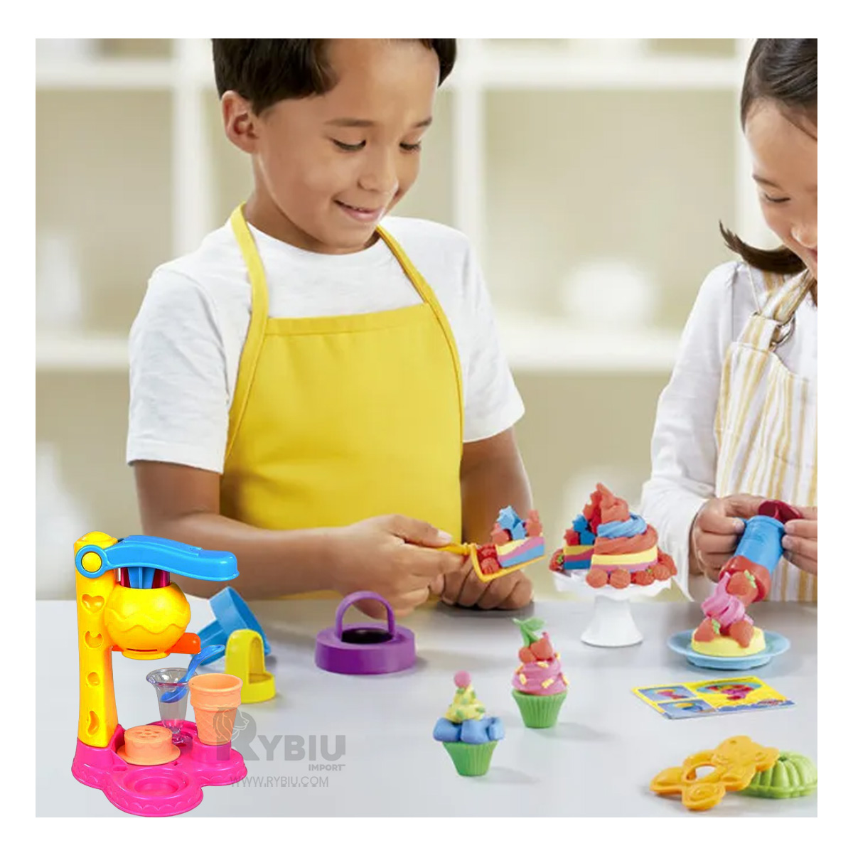 PLASTILINA RYBIU MAQUINA DE HELADOS AMARILLO + PAPEL DE REGALO - 1