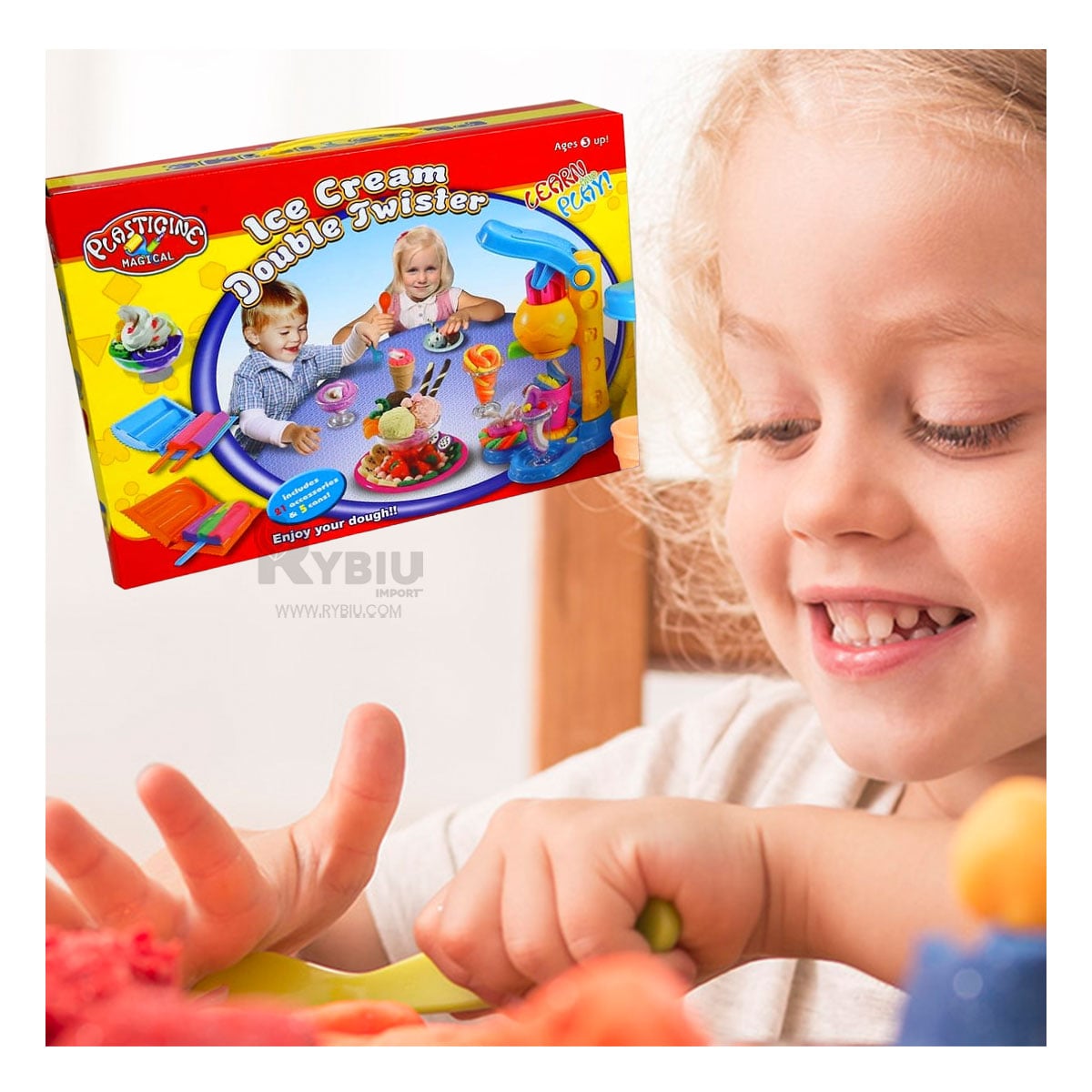 PLASTILINA RYBIU MAQUINA DE HELADOS AMARILLO + PAPEL DE REGALO - 2