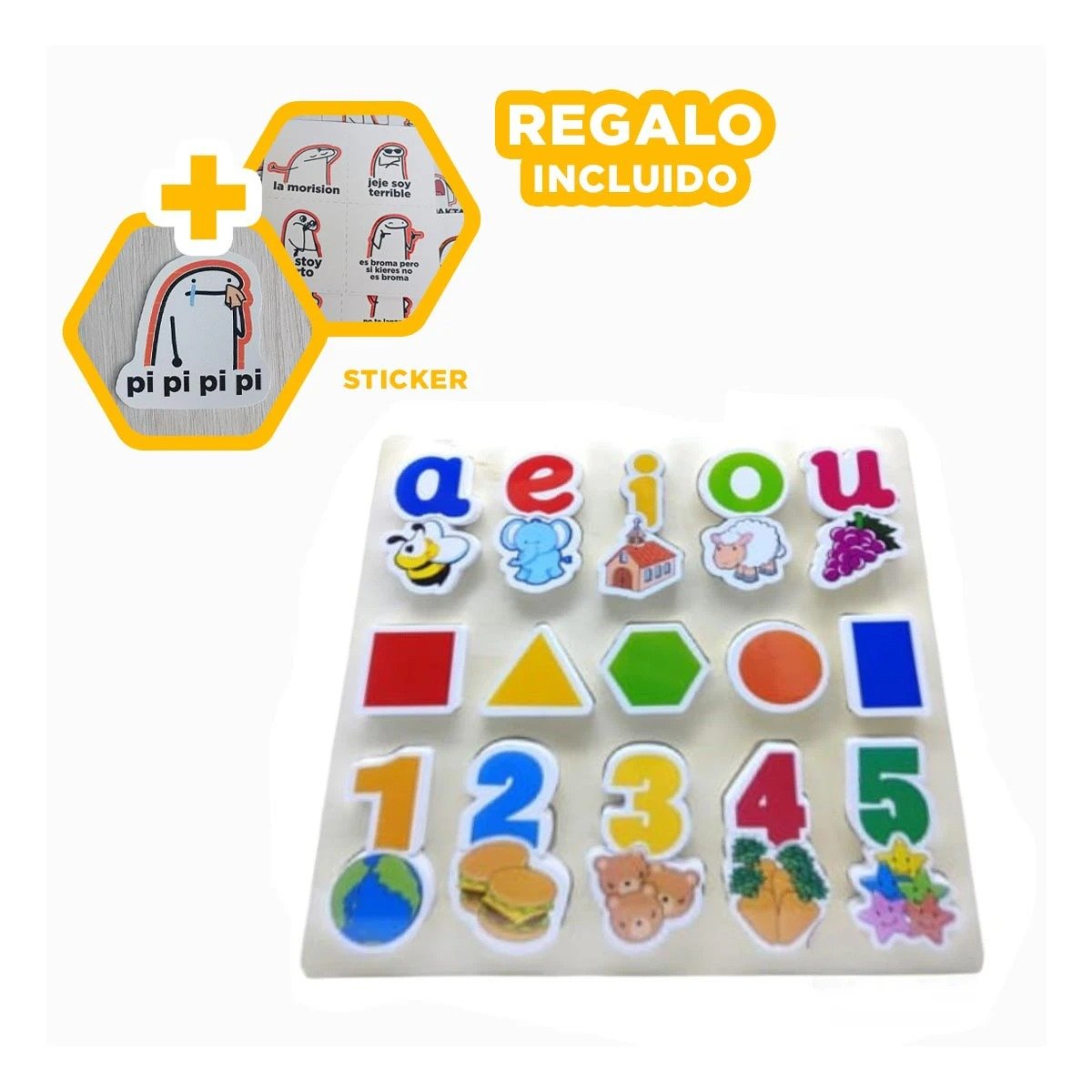 PUZZLE EDUCATIVO CON FIGURAS GEOMETRICAS Y 25 PIEZAS Y+REGALO STICKER - 1