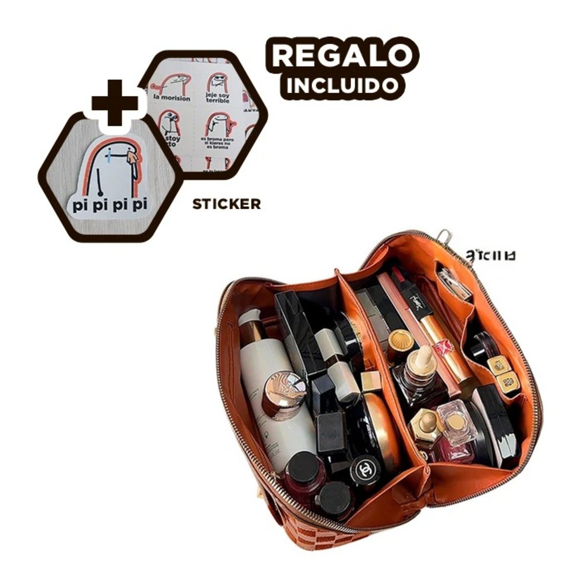 COSMETIQUERO RYBIU BE32447 MARRÓN PERFECTO PARA MAQUILLAJE Y STICKERS - 1