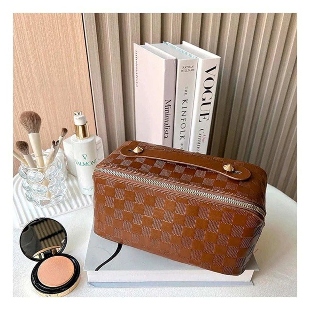 COSMETIQUERO RYBIU BE32447 MARRÓN PERFECTO PARA MAQUILLAJE Y STICKERS - 2
