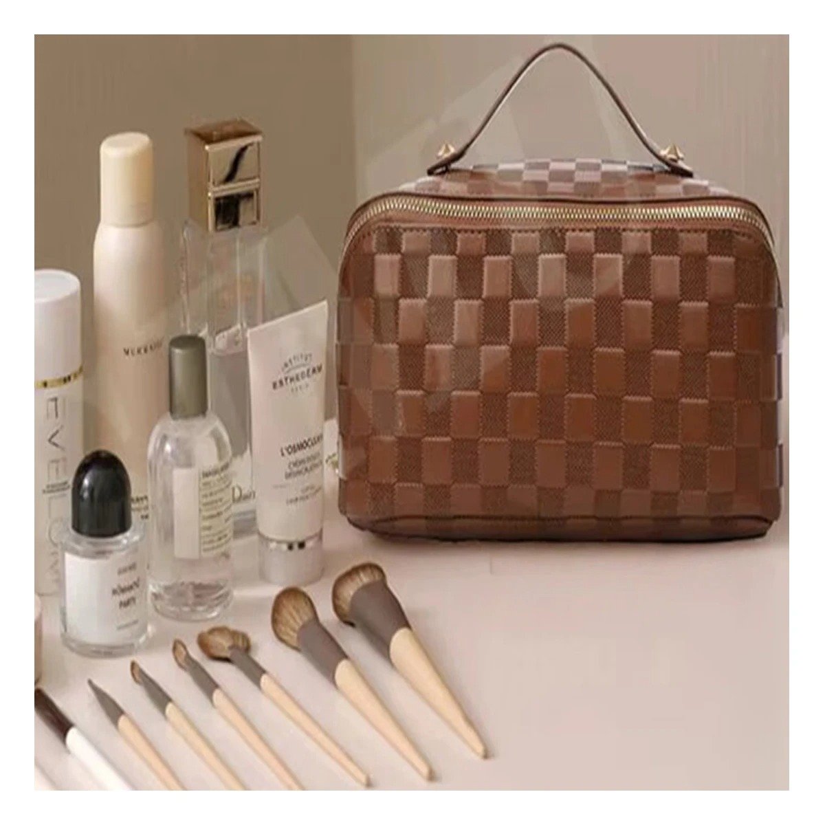 COSMETIQUERO RYBIU BE32447 MARRÓN PERFECTO PARA MAQUILLAJE Y STICKERS - 5