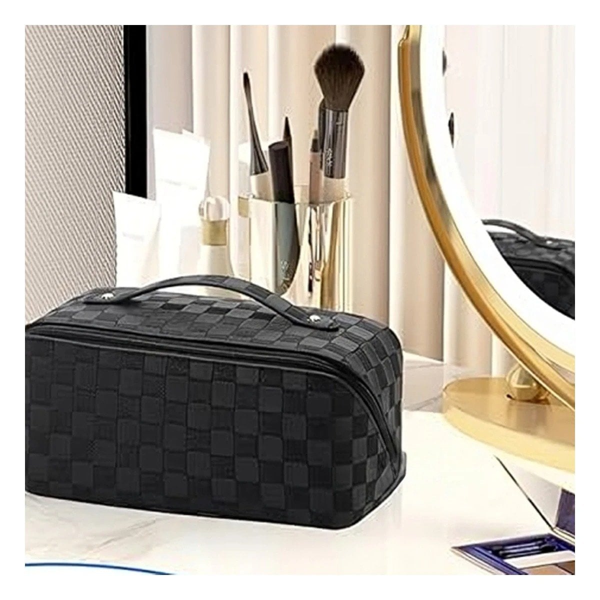 COSMETIQUERO NECESER RYBIU BE32445 NEGRO MAQUILLAJE DE CUADROS - 1