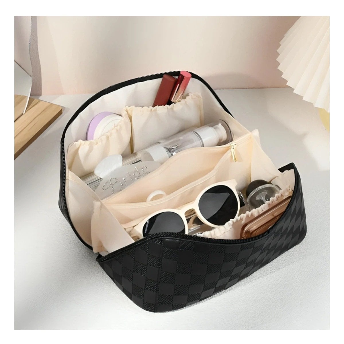 COSMETIQUERO NECESER RYBIU BE32445 NEGRO MAQUILLAJE DE CUADROS - 2