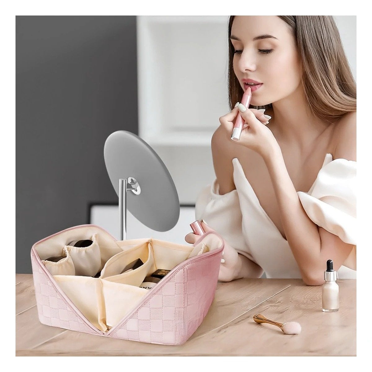 COSMETIQUERO RYBIU BE32446 ROSADO PEQUEÑO DE MAQUILLAJE Y PAPEL DE REGALO - 3