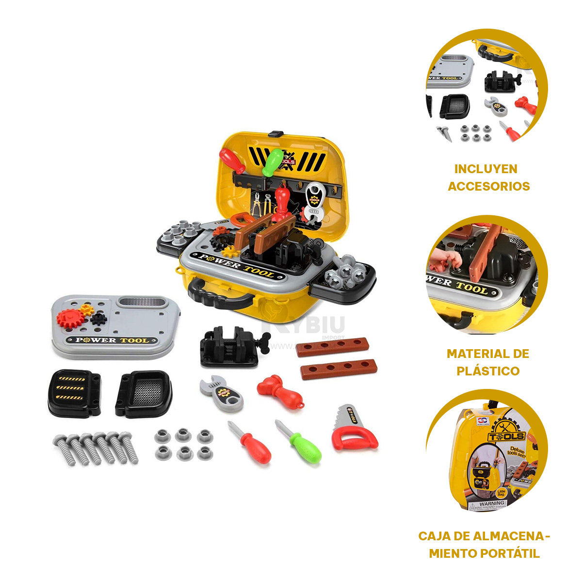 SET HERRAMIENTAS JUGUETE PORTATIL 2 EN 1 LONCHERA AMARILLO - 3