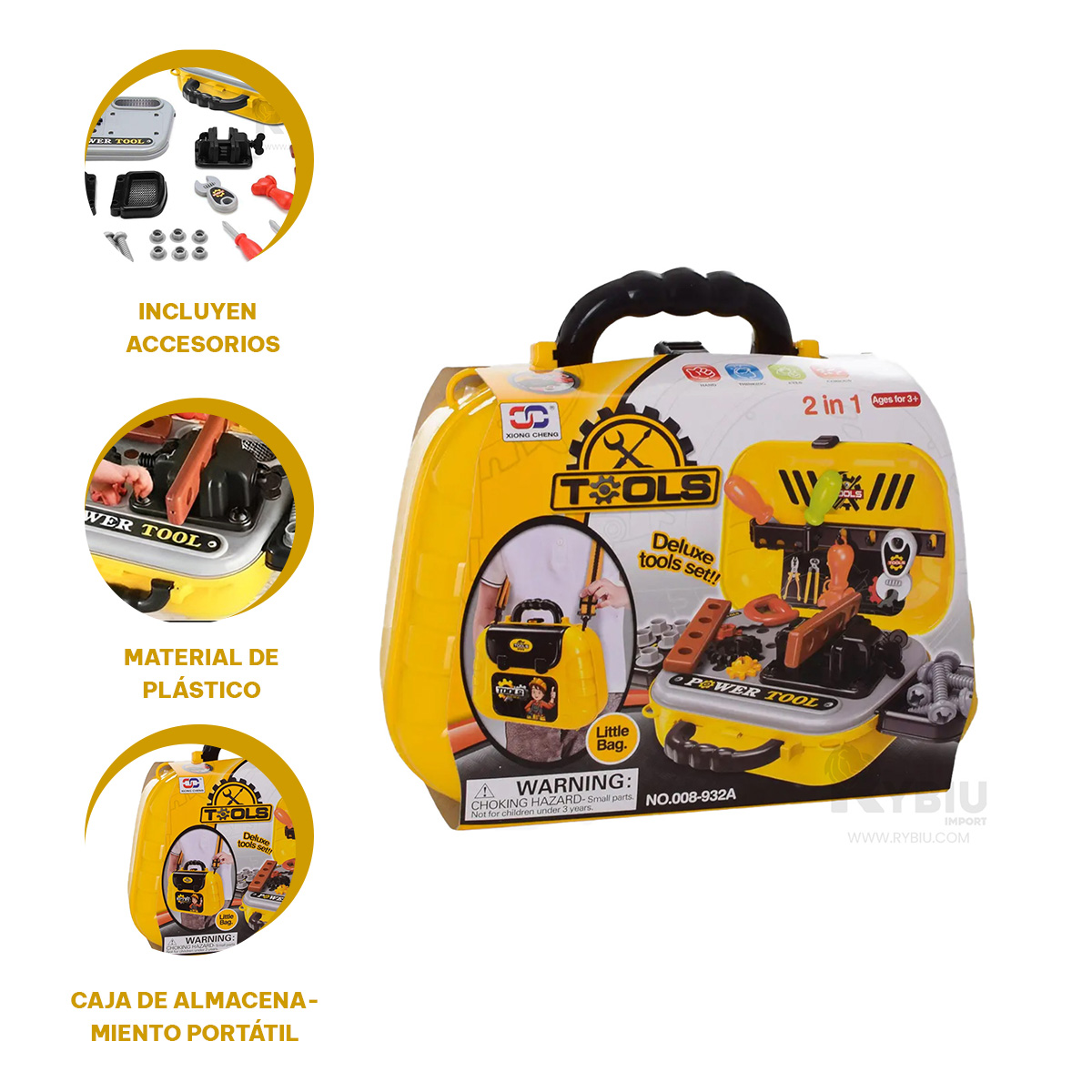 SET HERRAMIENTAS JUGUETE PORTATIL 2 EN 1 LONCHERA AMARILLO - 4