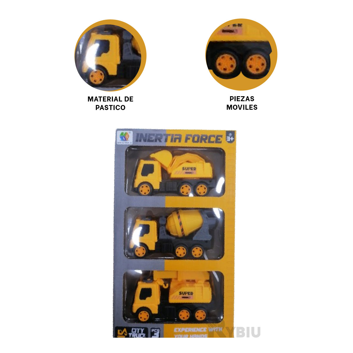 SET RYBIU 3 CARRITOS RESISTENTES DE OBRA PARA NIÑOS AMARILLO - 3