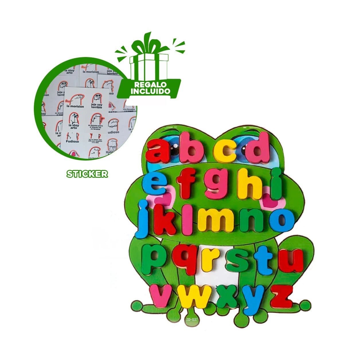 KIT DIDACTICO EDUCATIVO ABECEDARIO LETRAS ENCASABLES RANA LETRAS MINUSCULAS Y+REGALO STICKER - 1