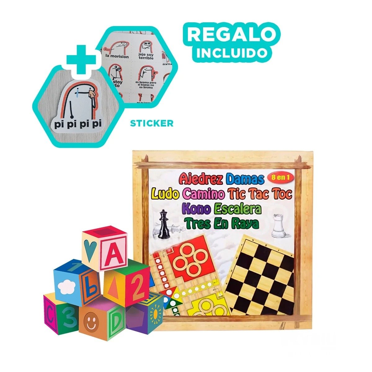 KIT DE JUEGOS 8 EN 1 AJEDREZ PARA ACTIVIDADES RECREATIVAS EN CASA Y+REGALO STICKER - 1