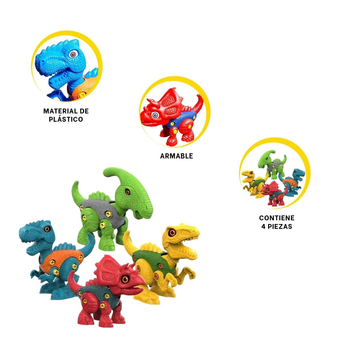 SET RYBIU DINOSAURIOS 4 PIEZAS MULTICOLOR PARA NIÑOS - 1
