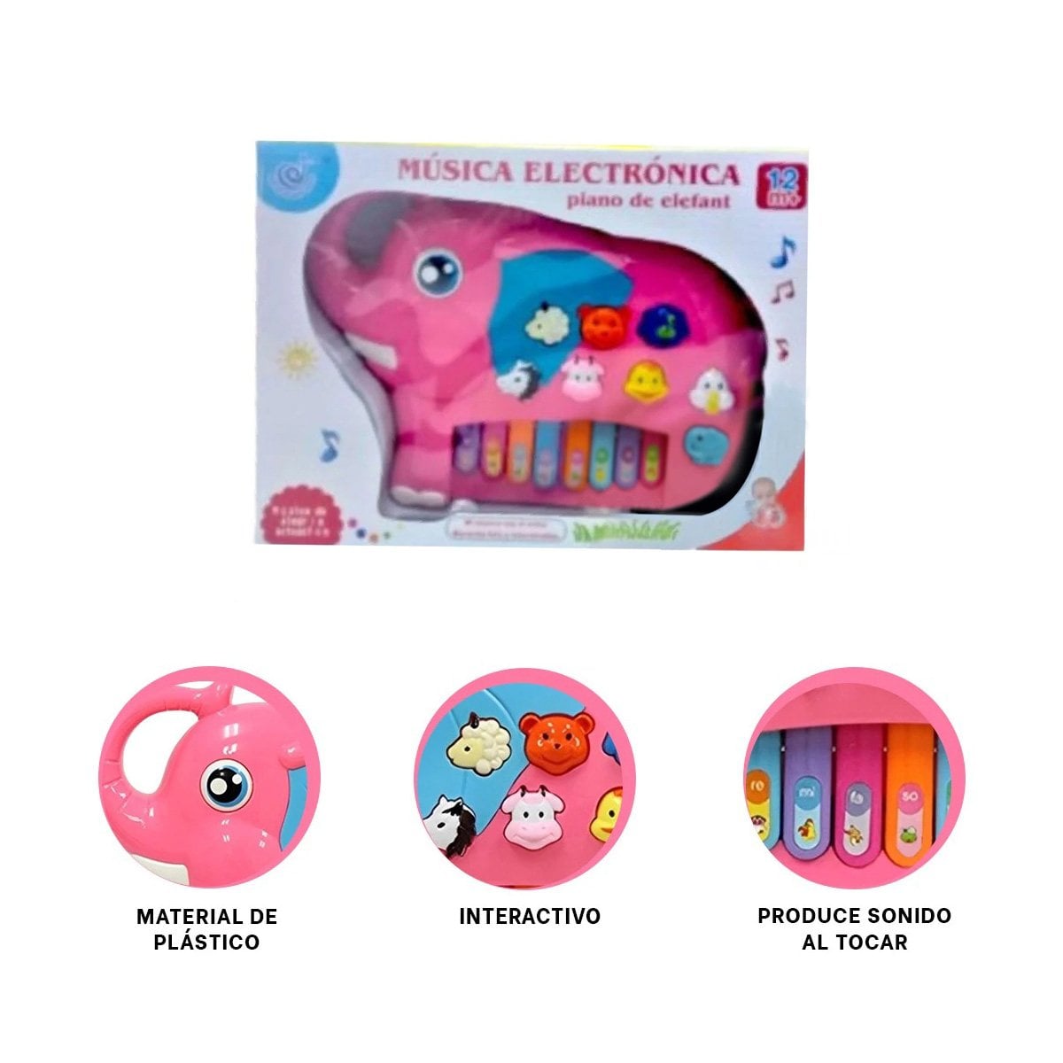 SENSORIAL ELEFANTE DIDACTICO EN CAJA ROSADO PARA ESTIMULACION MUSICAL CASA - 3
