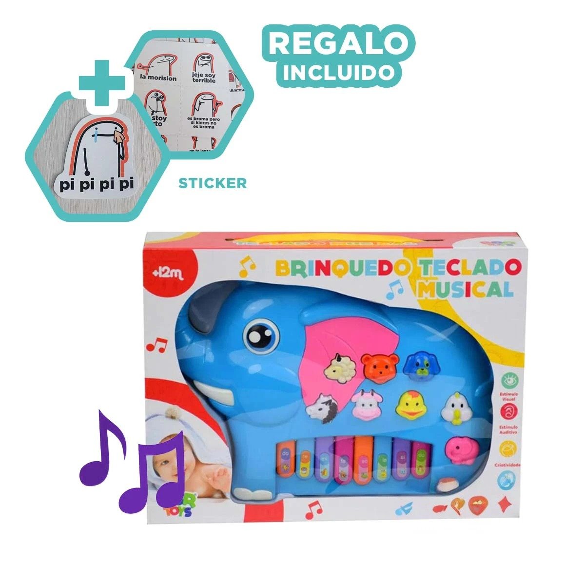 PRACTICO ELEFANTE MUSICAL DIDACTICO EN CAJA PARA USO DIARIO EN HOGAR Y+REGALO STICKER - 1