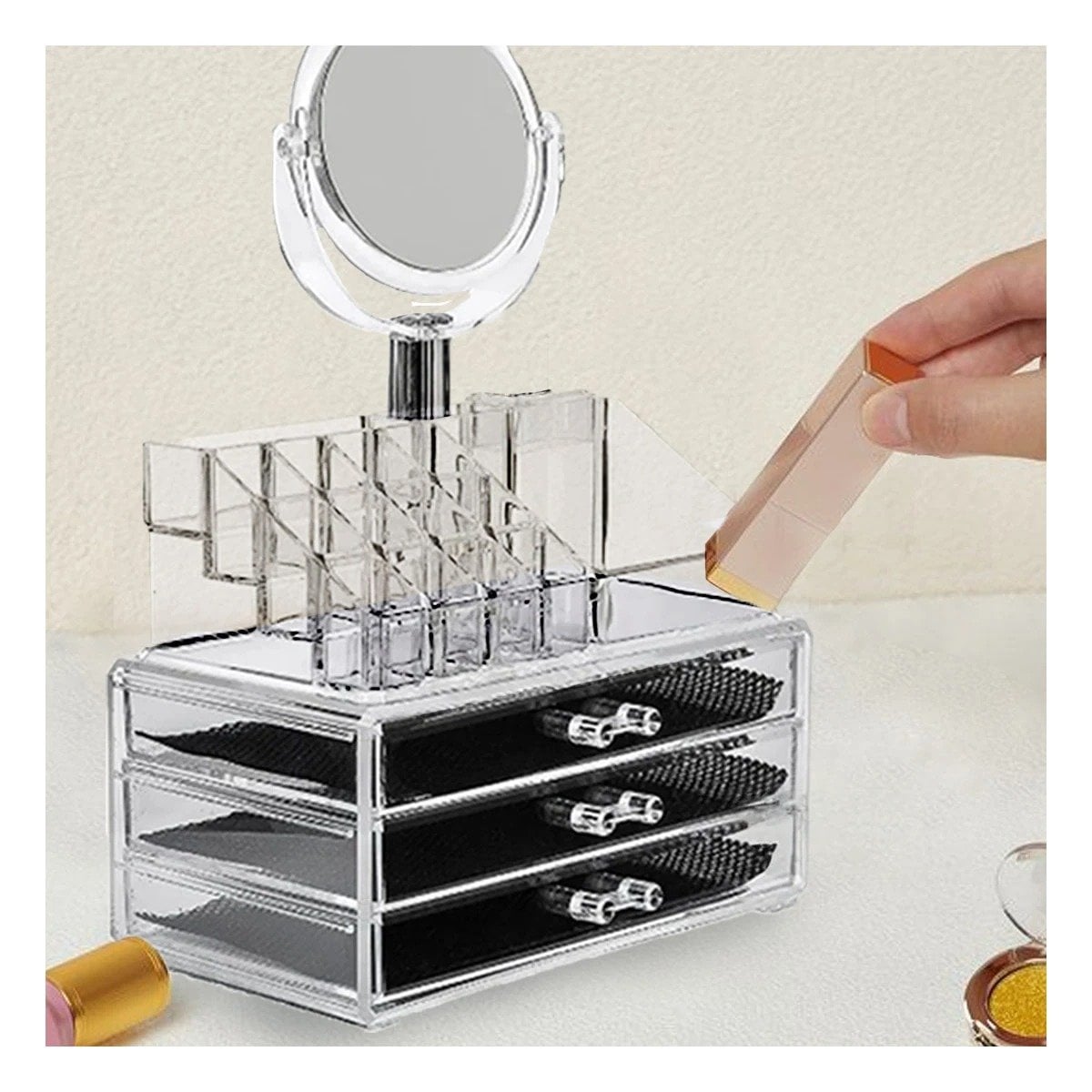 ORGANIZADOR ESCRITORIO RYBIU BE32337 TRANSPARENTE COSMETICOS CAJONES ESPEJO - 2