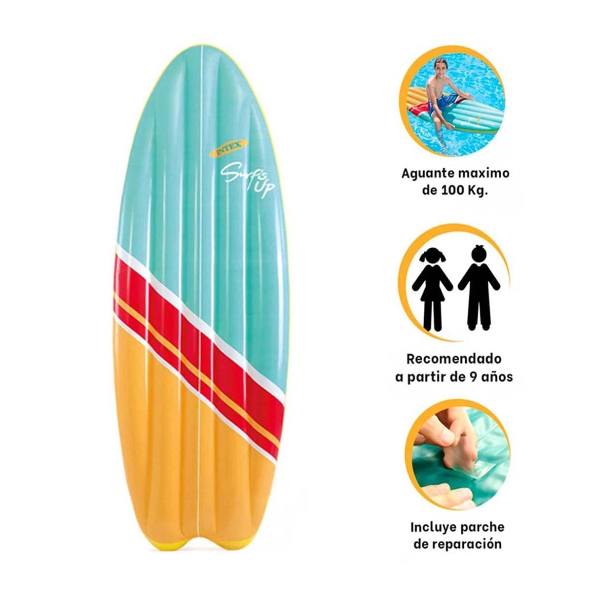 TABLA RECREATIVA CELESTE ANARANJA INTEX PARA PISCINA Y JUEGOS DE VERANO - 3