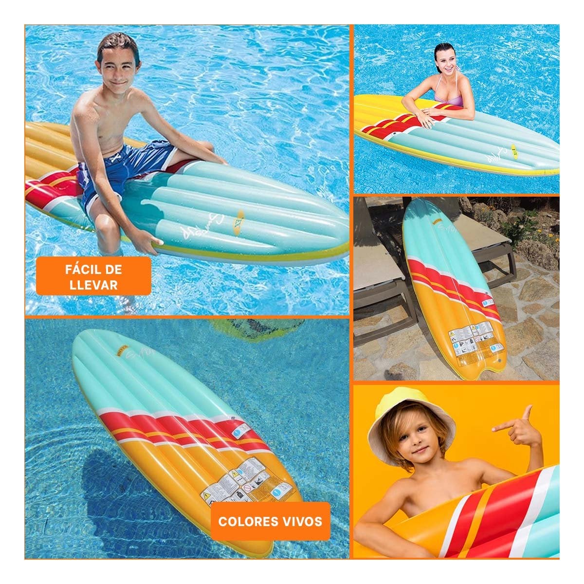 TABLA RECREATIVA CELESTE ANARANJA INTEX PARA PISCINA Y JUEGOS DE VERANO - 5