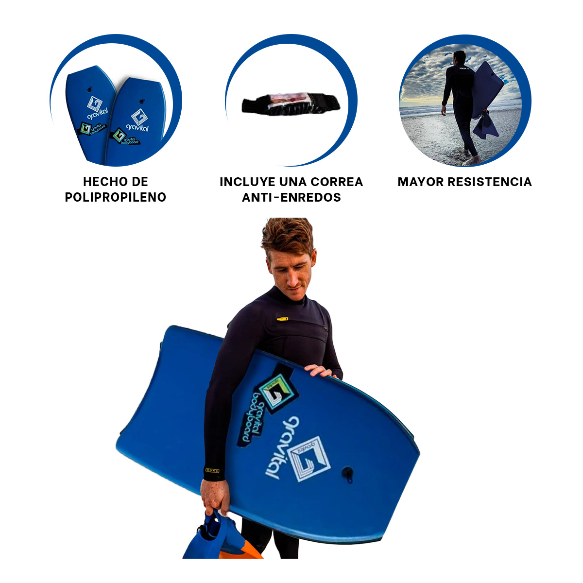 BODYBOARD RYBIU GR-33 AZUL MANIOBRABLE UTIL + REGALO AGENDITA - 3