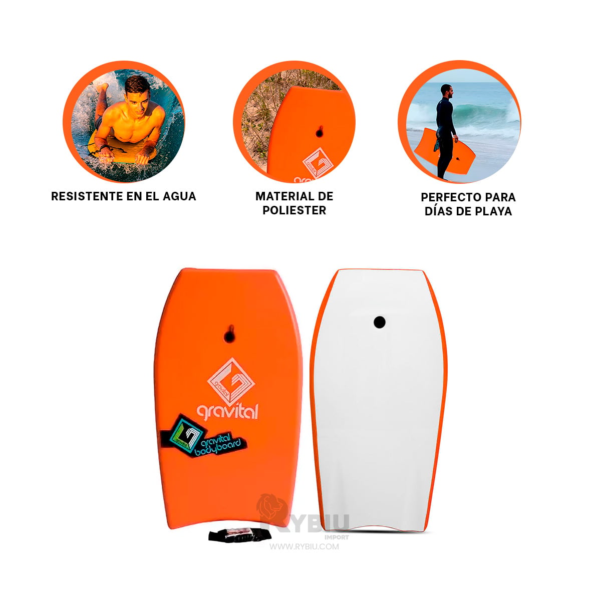 BODYBOARD INNOVADOR Y UTIL ANARANJADO 37'' Y+REGALO AGENDITA - 3