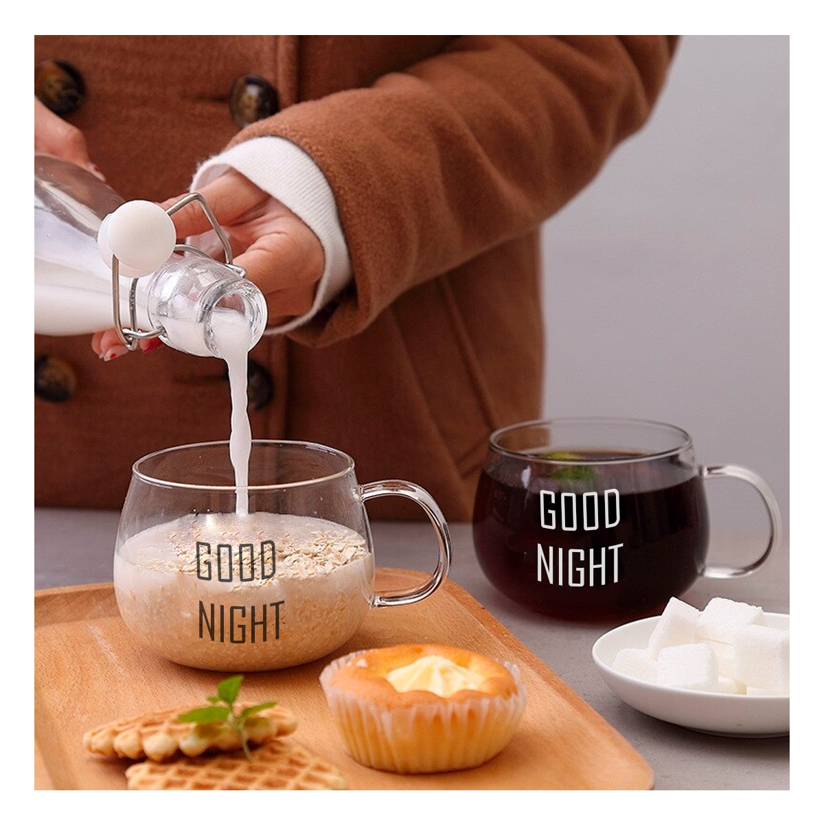 TAZA CON DISEÑO MINIMALISTA COLOR TRANSPARENTE Y+AGENDITA - 1