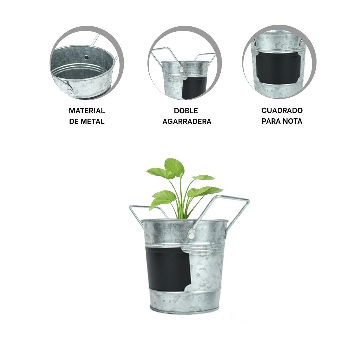 MACETERO RYBIU METAL PLATEADO CUBO DOBLE AGARRADERA - 3