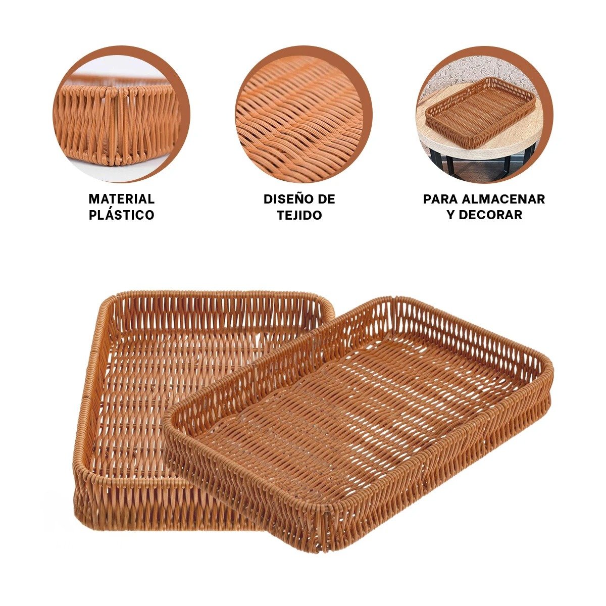 CESTA RYBIU HO32320 MARRON RECTANGULAR PLASTICO 30X20X4 CM - 3