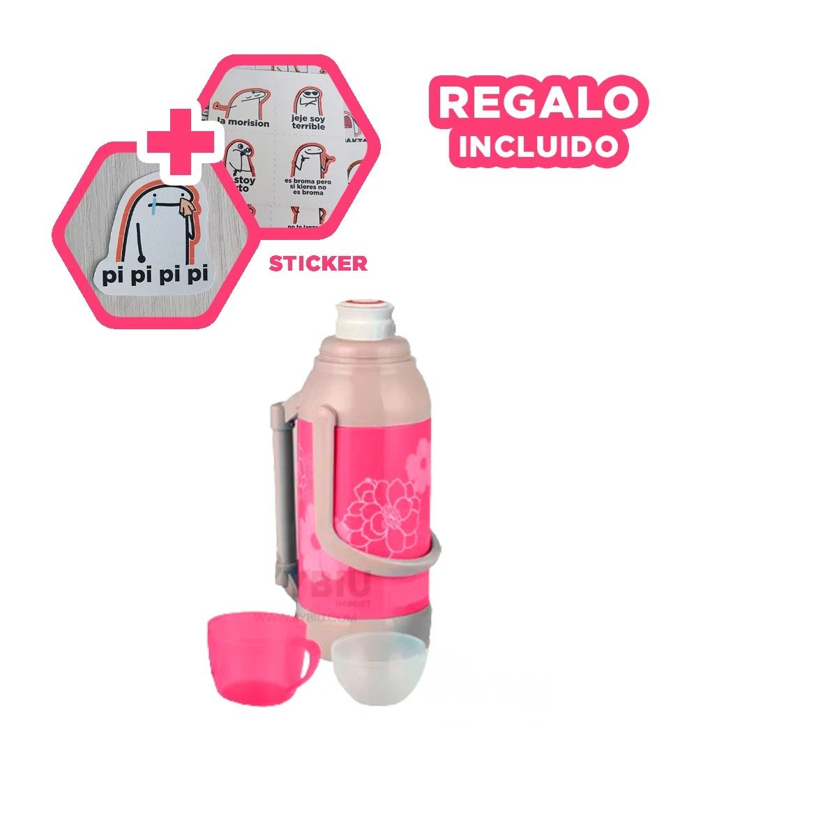TERMO RYBIU CO32279 ACERO MULTIFUNCIONAL ROSADO + REGALO STICKERS - 1