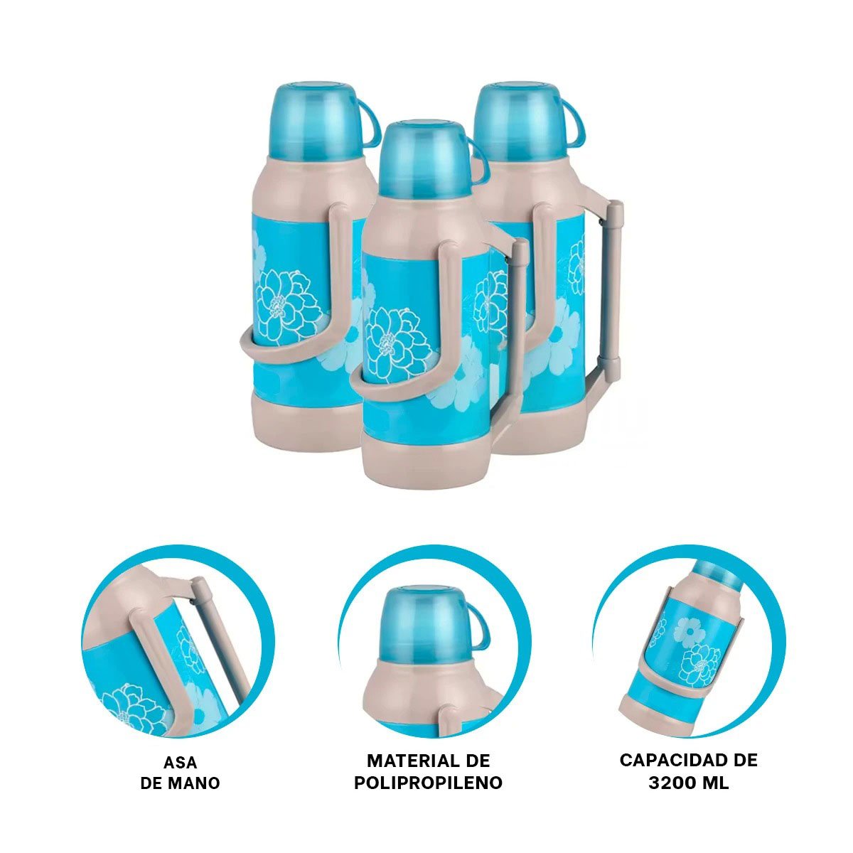 TERMO RYBIU CO32278 ACERO 3200ML FLORES BOMA BM-3010 CELESTE - 3