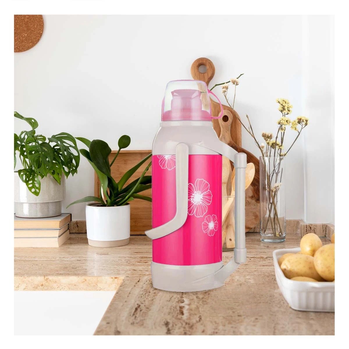 TERMO RYBIU CO32279 ACERO 3200ML FLORES FUNCIONAL ROSADO - 1