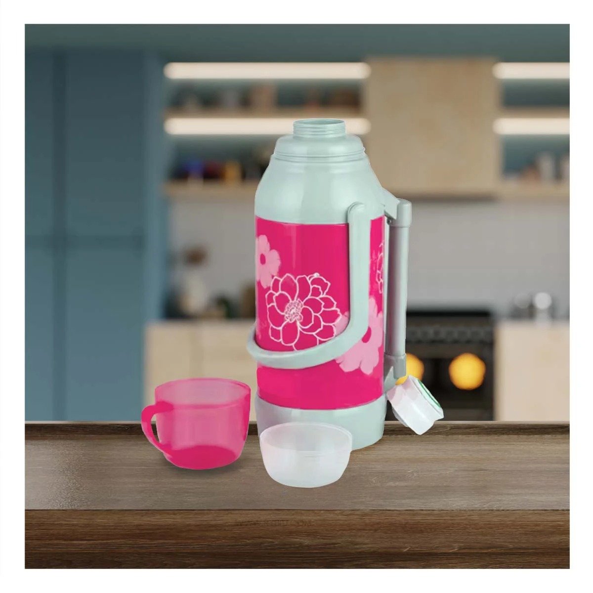 TERMO RYBIU CO32279 ACERO 3200ML FLORES FUNCIONAL ROSADO - 2