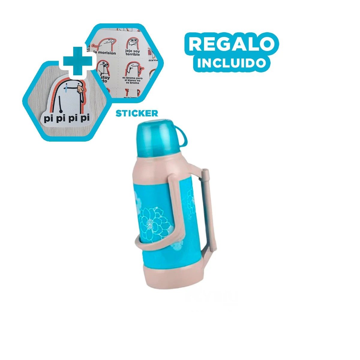TERMO RYBIU CO32278 ACERO FUNCIONAL 3200ML CELESTE + REGALO STICKERS - 1