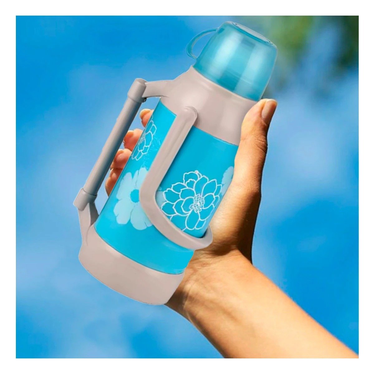 TERMO RYBIU CO32278 ACERO FLOREADO MODERNO 3200ML CELESTE + PAPEL REGALO - 2