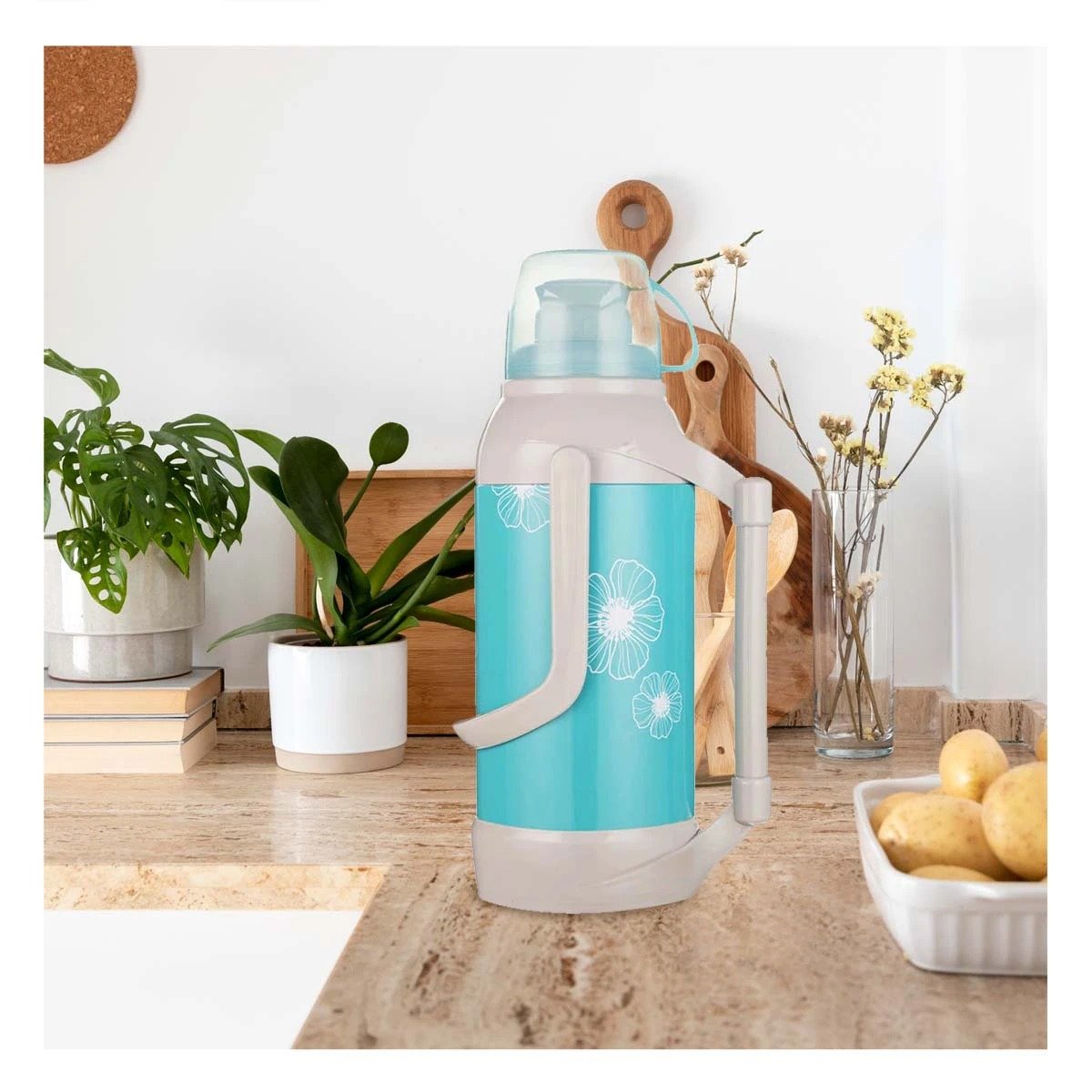 TERMO RYBIU CO32278 ACERO FLOREADO MODERNO 3200ML CELESTE + PAPEL REGALO - 3