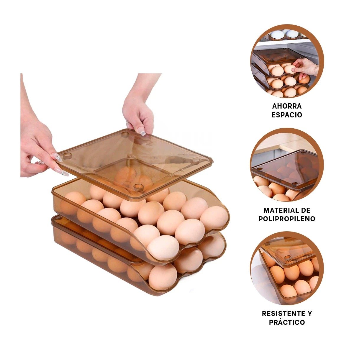 ORGANIZADOR RYBIU CO32471 MARRÓN DISEPENSADOR APILABLE 18 HUEVOS - 3