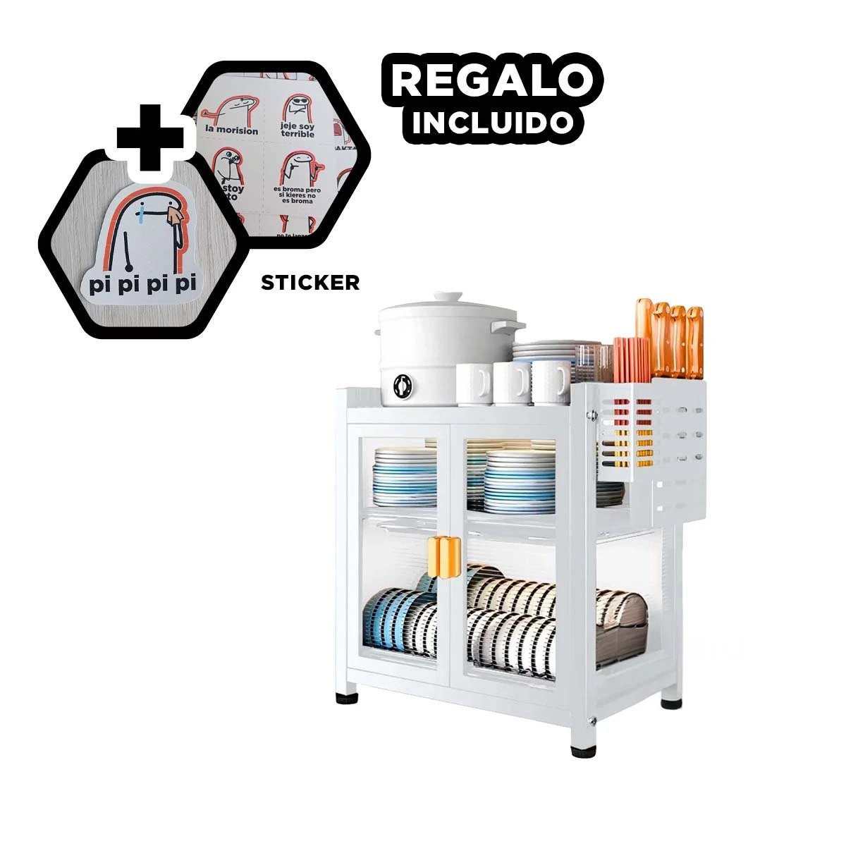 SET ESCURRIDOR RYBIU HO32428 BLANCO UTENSILIOS 2 NIVELES + REGALO STICKERS - 1