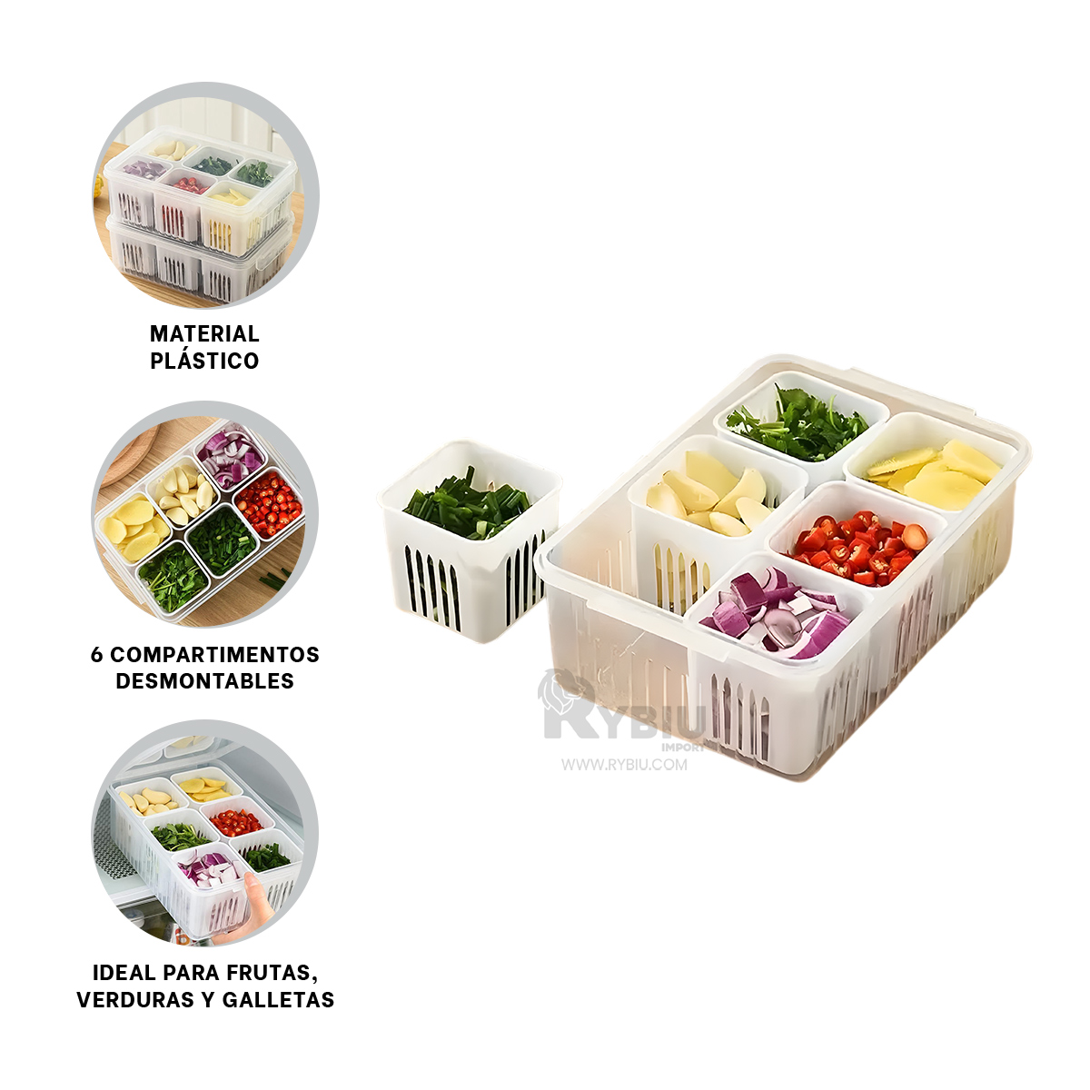 CONTENEDOR RYBIU CO32438 BLANCO ESCURRIDOR FRUTAS DESMONTABLE + REGALO AGENDITA - 2